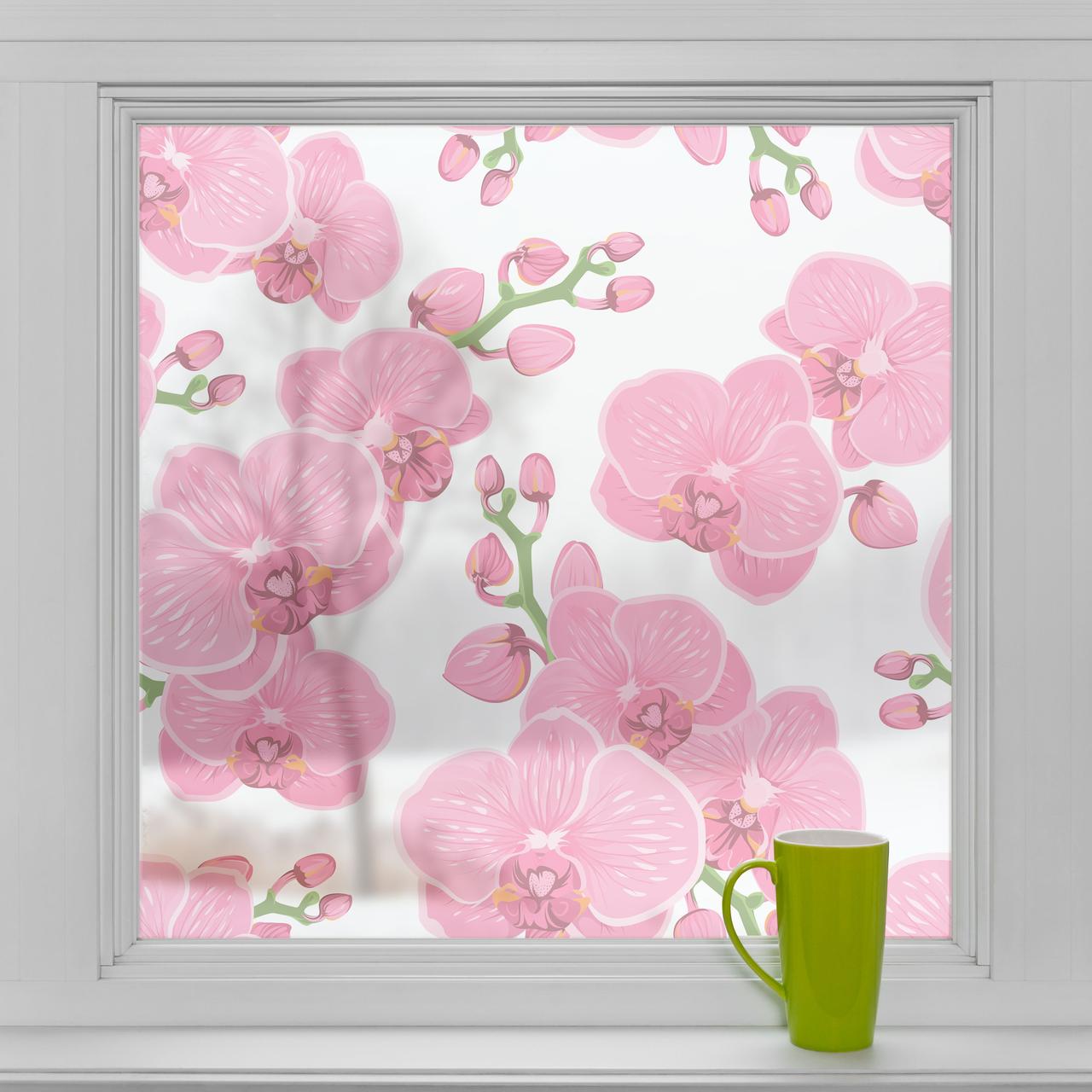 Пленка самоклеющаяся для стекла Орхидеи Розовые декор окна декоративная матовая наклейка 1 пог.м - фото 1 - id-p1577831282