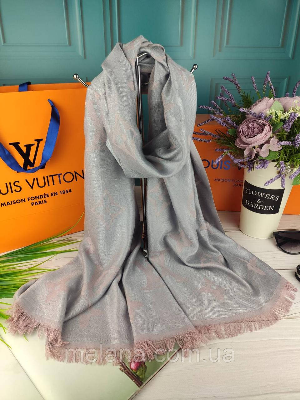 Палантин шарф хустка Louis Vuitton Луї Вітон Туреччина сіро-пудровий