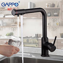 Змішувач для кухні GAPPO G4390-10 із підключенням фільтра питної води, чорний, фото 3
