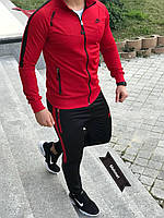 Двухцветный осенний спортивный мужской костюм для прогулок Adidas, Осенний спортивный костюм мужской красный