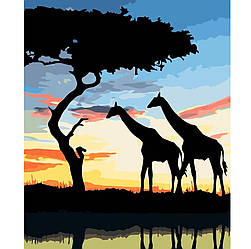 Набір для розпису за номерами VA-3120 «Дві жирафи на сході сонця» (40х50) (Strateg)