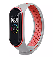 Силиконовый ремешок Nike style для фитнес-браслета Xiaomi Mi Band 3/4 Серый с красным (MRKQ0110)