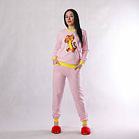 Пижама женская трикотажная, кофта и штаны 22004 Тигренок коттон Светло-розовая с желтым