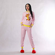 Піжама жіноча трикотажна, кофта і штани 22004 Тигреня котон Світло-рожева з жовтим