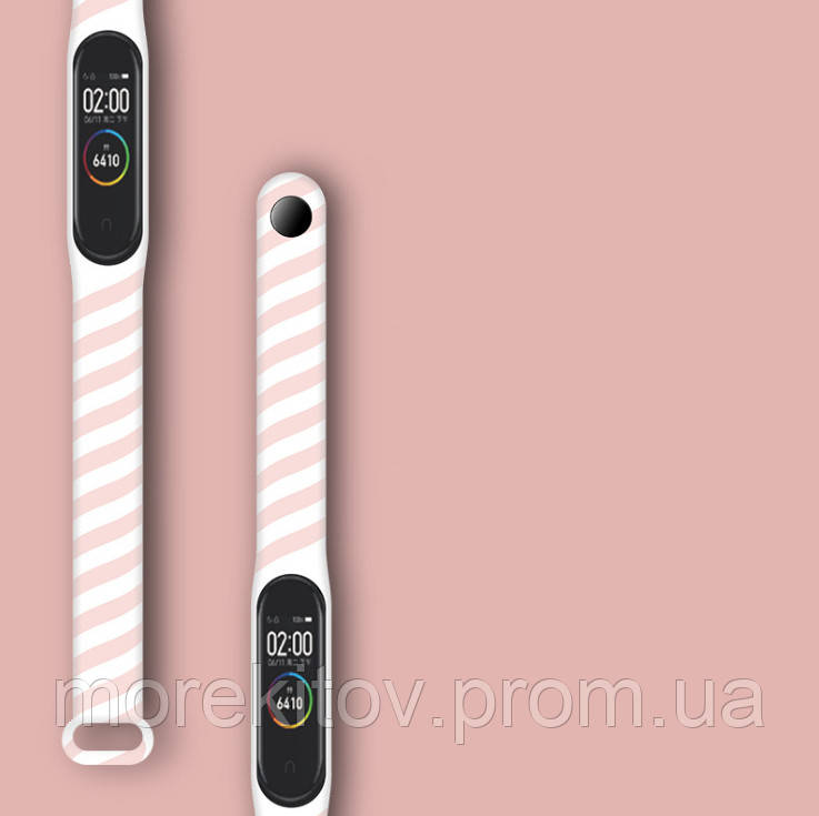 Силиконовый ремешок MRK для фитнес браслета Xiaomi Mi Band 4/3/5/6 Бело-розовый (mrk2076) - фото 1 - id-p1577875308