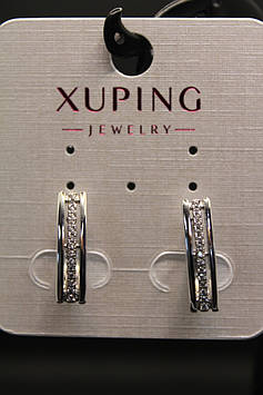 Стильні хьюпінгу сріблясті сережки з камінням гірський кришталь Xuping медичне золото