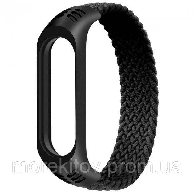 Тканевый монобраслет Braided Solo Loop MRK для фитнес браслета Xiaomi Mi Band 6/5/4/3 (S) 150mm черный - фото 1 - id-p1577875362