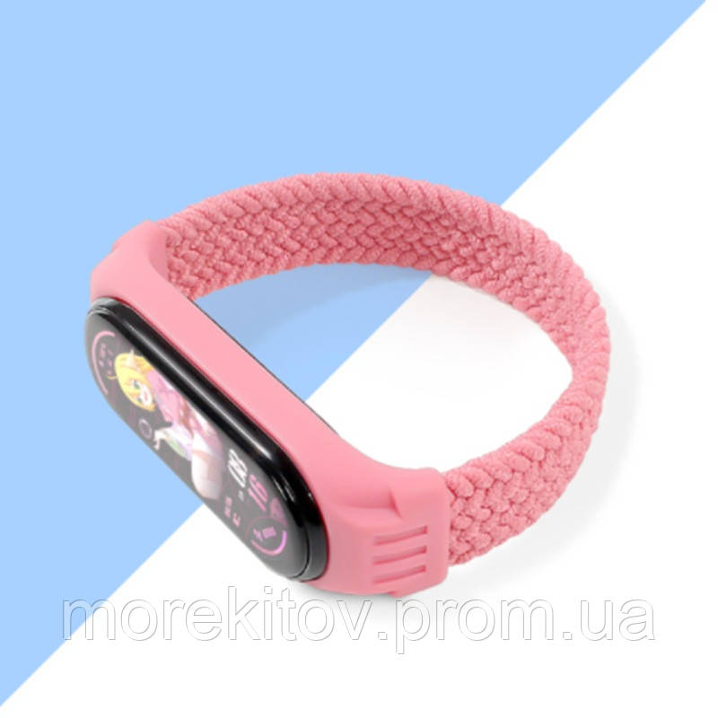 Тканевый монобраслет Braided Solo Loop MRK для фитнес браслета Xiaomi Mi Band 6/5/4/3 (S) 150mm розовый - фото 1 - id-p1577875366