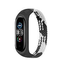 Тканевый монобраслет Braided Solo Loop MRK для фитнес браслета Xiaomi Mi Band 6/5/4/3 (S) 150mm черно-белый