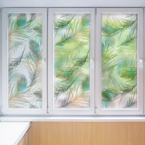 Матова плівка на вікна Пір'я Павича декор дзеркала шафи-купе птиці самоклеюча вінілова наклейка 1 пог.м, фото 1
