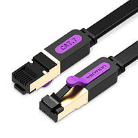 Сетевой кабель Ethernet RJ45 САТ 7 патч-корд Vention плоский 10 м Black (ICABL)