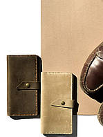 Жіночий шкіряний гаманець портмоне з кишенею для карток і копійок на кнопці лонгер коричневе Promo ручної роботи