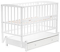 Кроватка для новорожденных Мия-03 маятник, ящик, откидной бок бук белый 120х60