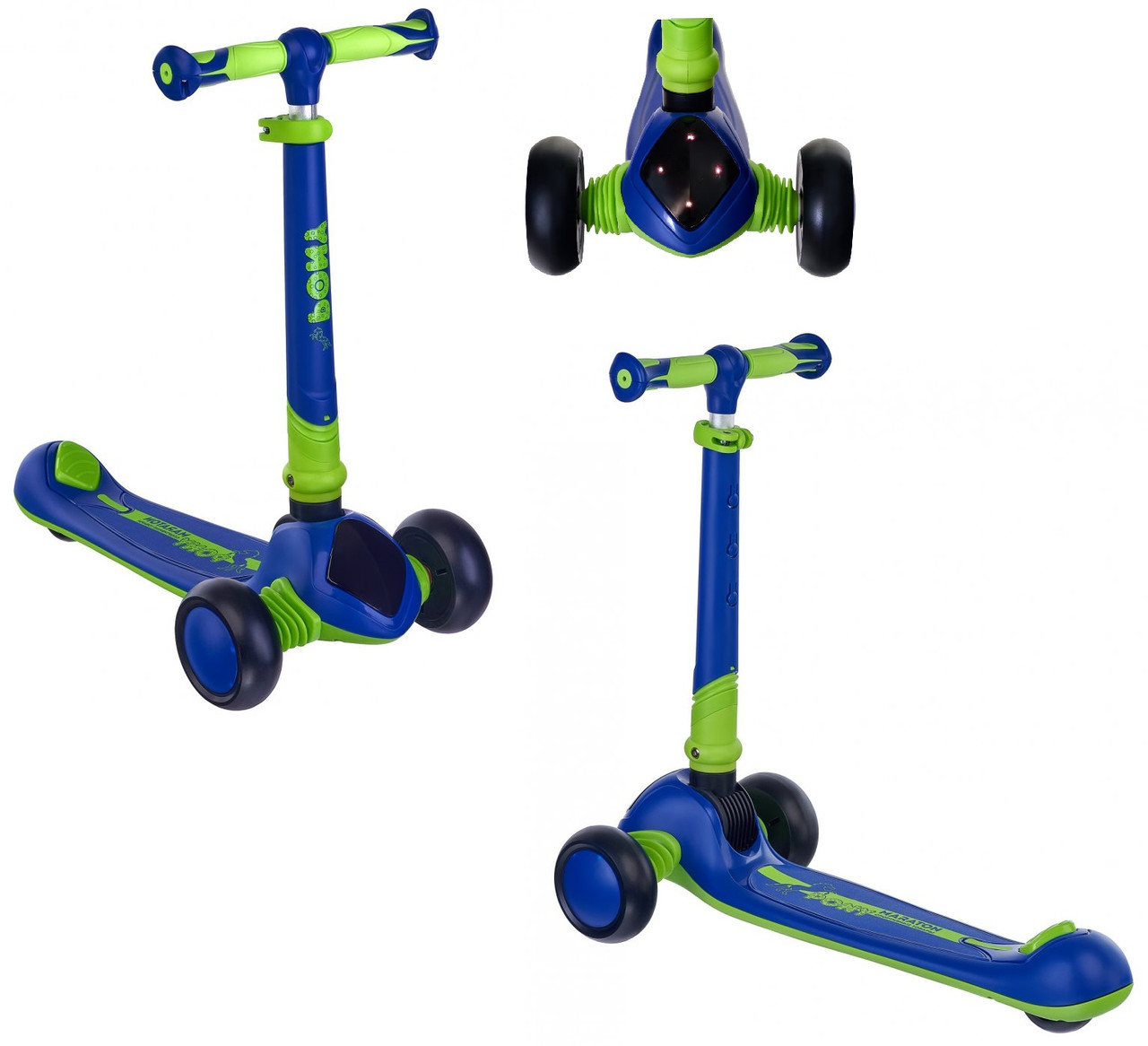 Дитячий складний триколісний самокат для хлопчика зі світлодіодами Maraton Pony Синій, фото 1