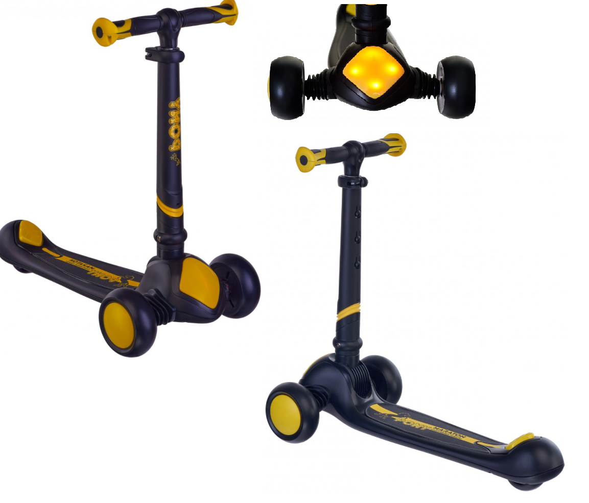 Дитячий складний триколісний самокат зі світлодіодами Maraton Pony Чорний