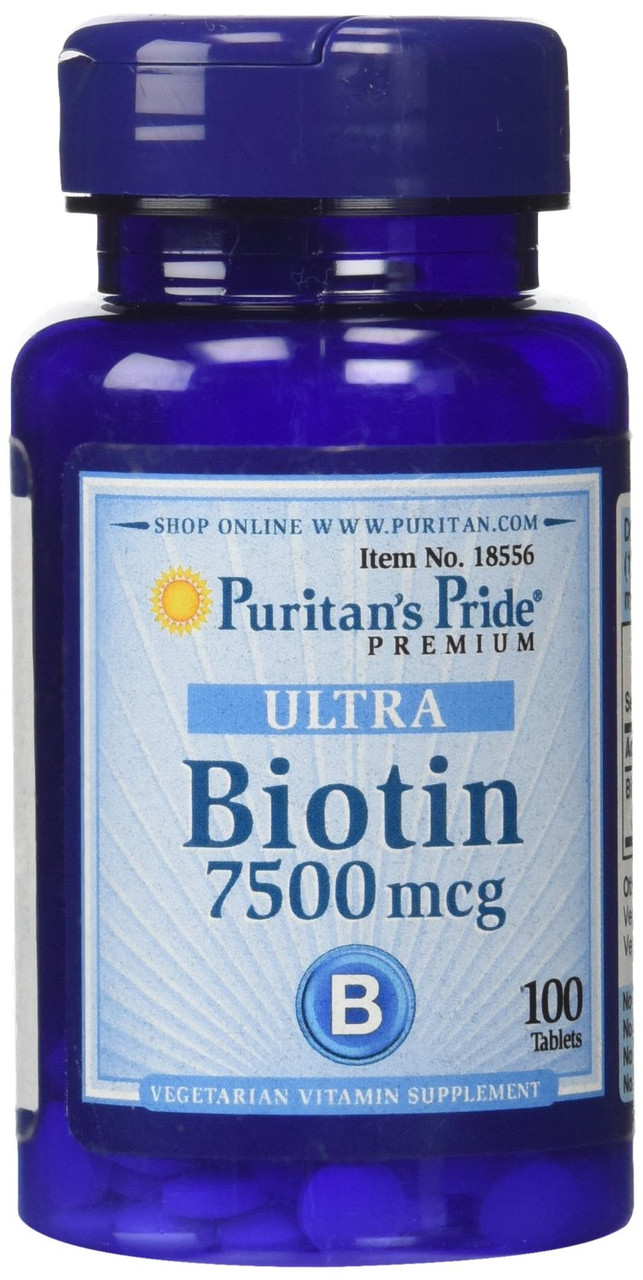 Біотин 7500 мкг, Puritan's Pride, 100 таблеток. Зроблено в США.