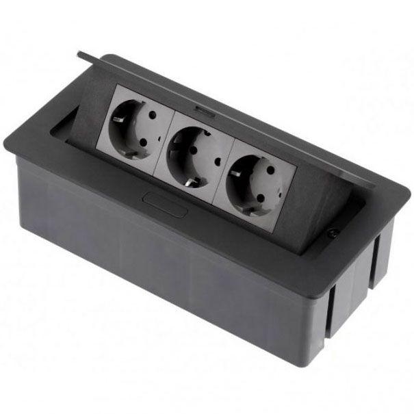 Вбудований висувний розетковий блок на 2 дві розетки + 2 USB 2.1 A чорний