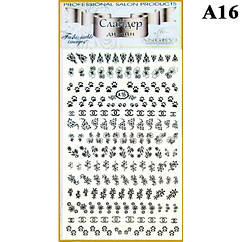 Наклейки Слайдеры для Ногтей PhotonailArt Водные Черные, Большая Пластина, Angevi  А16, Для Декора и Дизайна