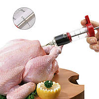 Шприц для мяса Lesko пластиковый кулинарный иньектор кухонный ручной металлический инжектор 64шт