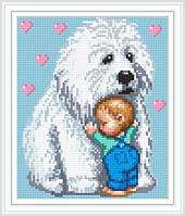Алмазная вышивка " Верный друг " собака пес Ребенок малыш полная выкладка мозаика 5d наборы 23x30 см