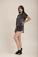 Женская пижама "Футбока шорты", велюр на х/б основе(плюш),цвет "серый" т.м. Lekol