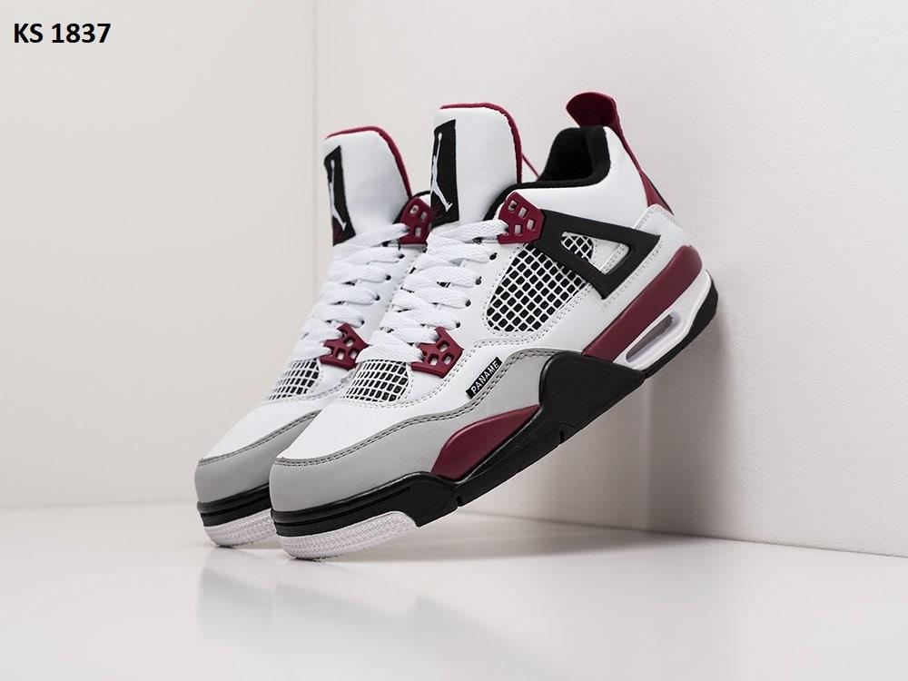 Кросівки чоловічі Nike Air Jordan 4 Retro шкіряні білі з фіолетовим високим демісезонні стильні Найк Ретро