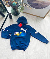 Толстовка ДЕТСКАЯ стильная puma, детская кофта с капюшоном синяя двунитка , худи детское