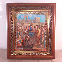 Икона вход Господа в Иерусалим, лик 15х18 см, в коричневом прямом деревянном киоте