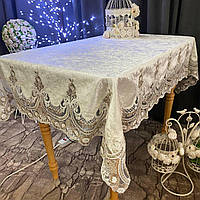 Скатертина Оксамитова Імператор. Комбінований колір мережива. Розмір: 160см х 330см прямокут (уцінка)