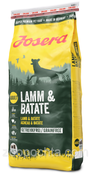 Сухий безерновий корм Josera Lamm and Batate для активних і чутливих собак з ягням і бататом 15КГ