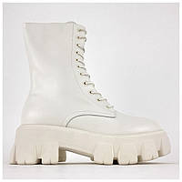 Женские ботинки Prada Pouch Combat Boots Cream High, кожаные ботинки прада