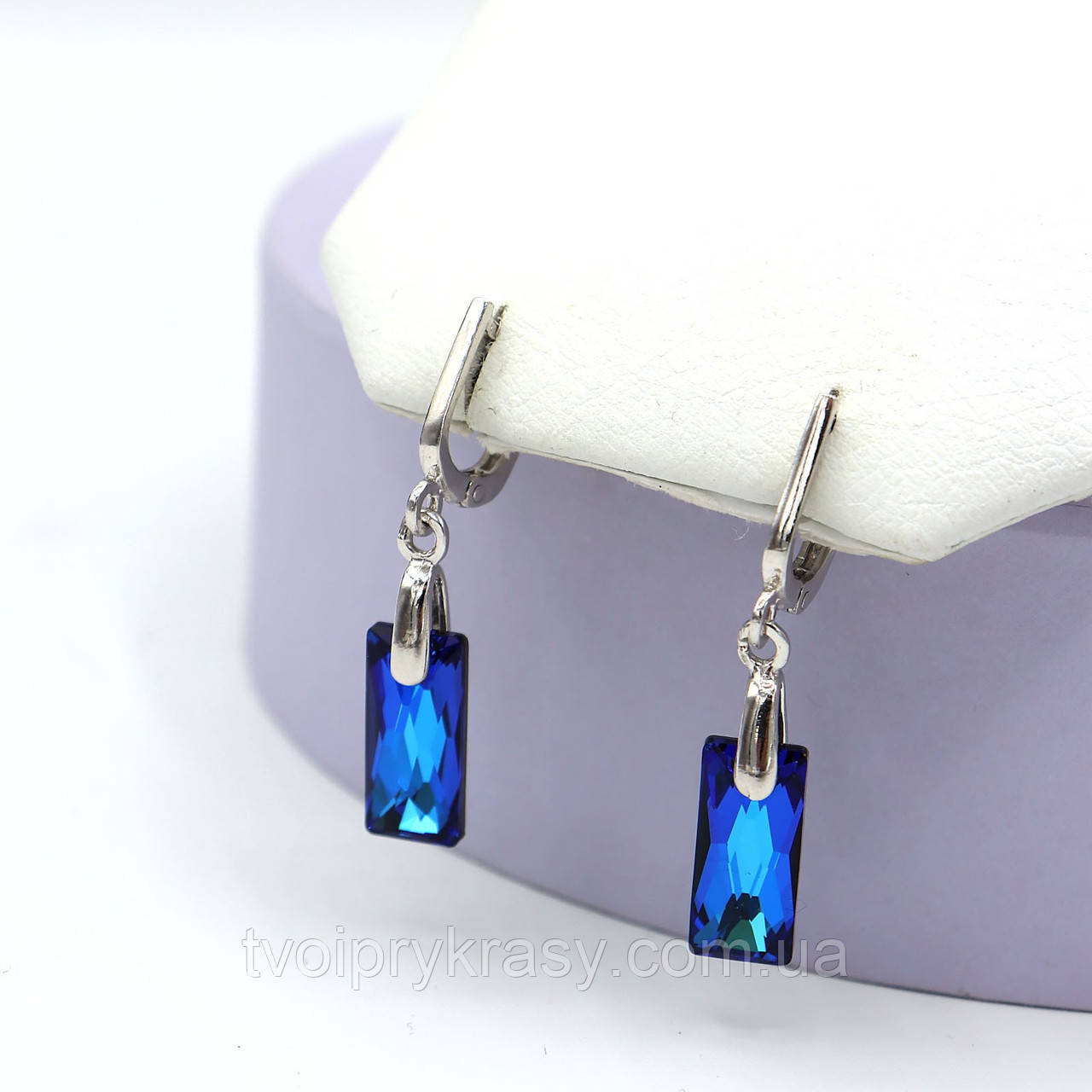 Срібні сережки з Swarovski "Королівський багет"