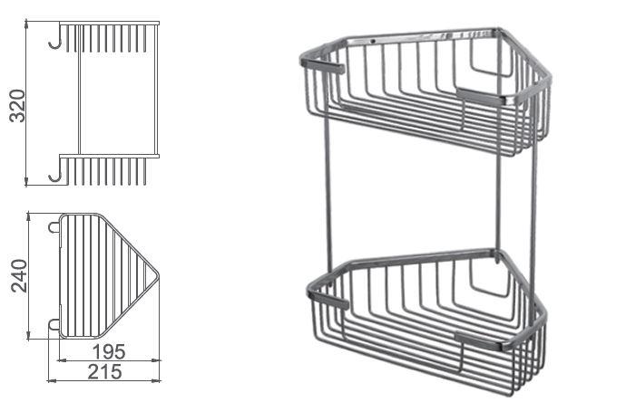 Полиця кутова Frap F335-1, 2-х ярусна, 240х320 мм, хром