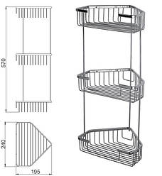 Полиця кутова Frap F335-2, 3-х ярусна, 240х570 мм, хром