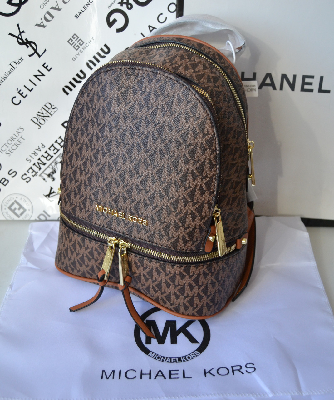 Женский Рюкзак Michael Kors Майкл Корс Средний Коричневый