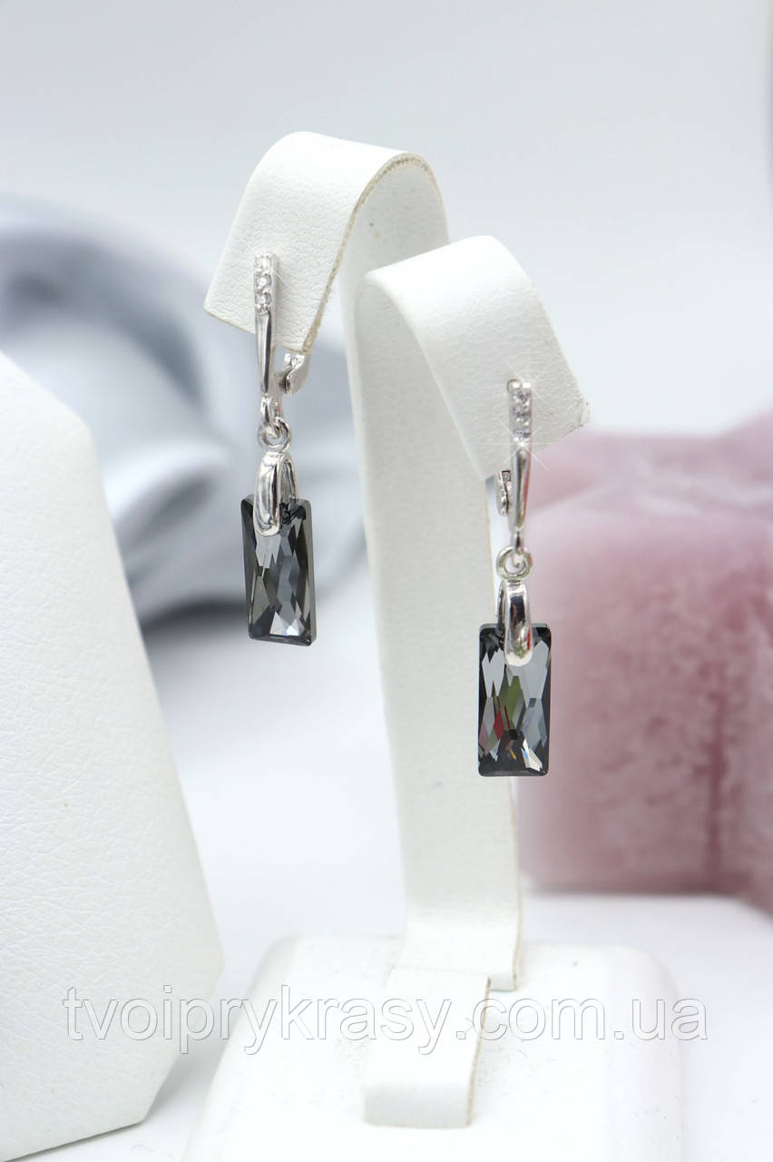 Срібні сережки з Swarovski "Королівський багет"