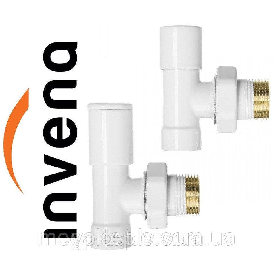 Комплект кранів 1/2" Invena (американка) білий кутовий