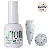 Топове матове покриття Monochrome Velvet Top для гель-лаку з чорними та білими частинками, 12 мл., фото 4