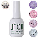 Топове матове покриття Monochrome Velvet Top для гель-лаку з чорними та білими частинками, 12 мл., фото 5