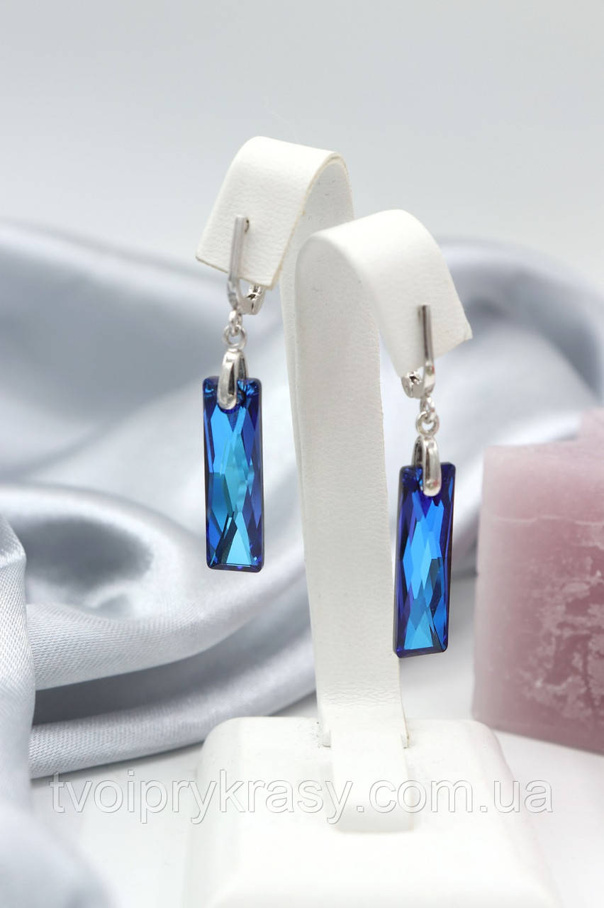 Срібні сережки з Swarovski "Королівський багет"