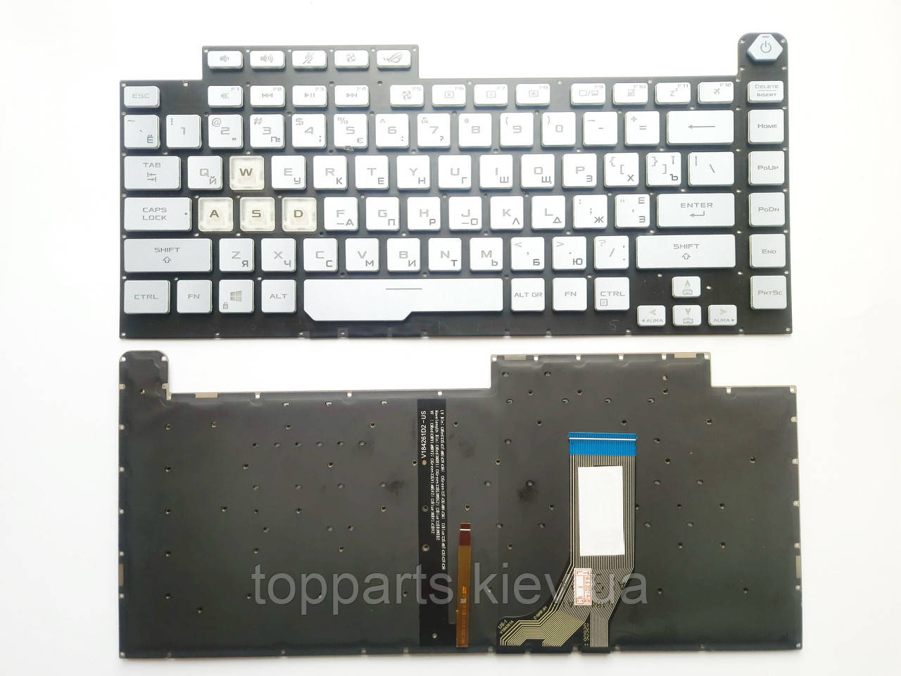 Клавіатура для ноутбуків Asus ROG Strix G512, G531 срібляста без рамки з підсвіткою RU/US