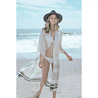 Пляжный халат накидка на купальник белая с бахромой - 405-73
