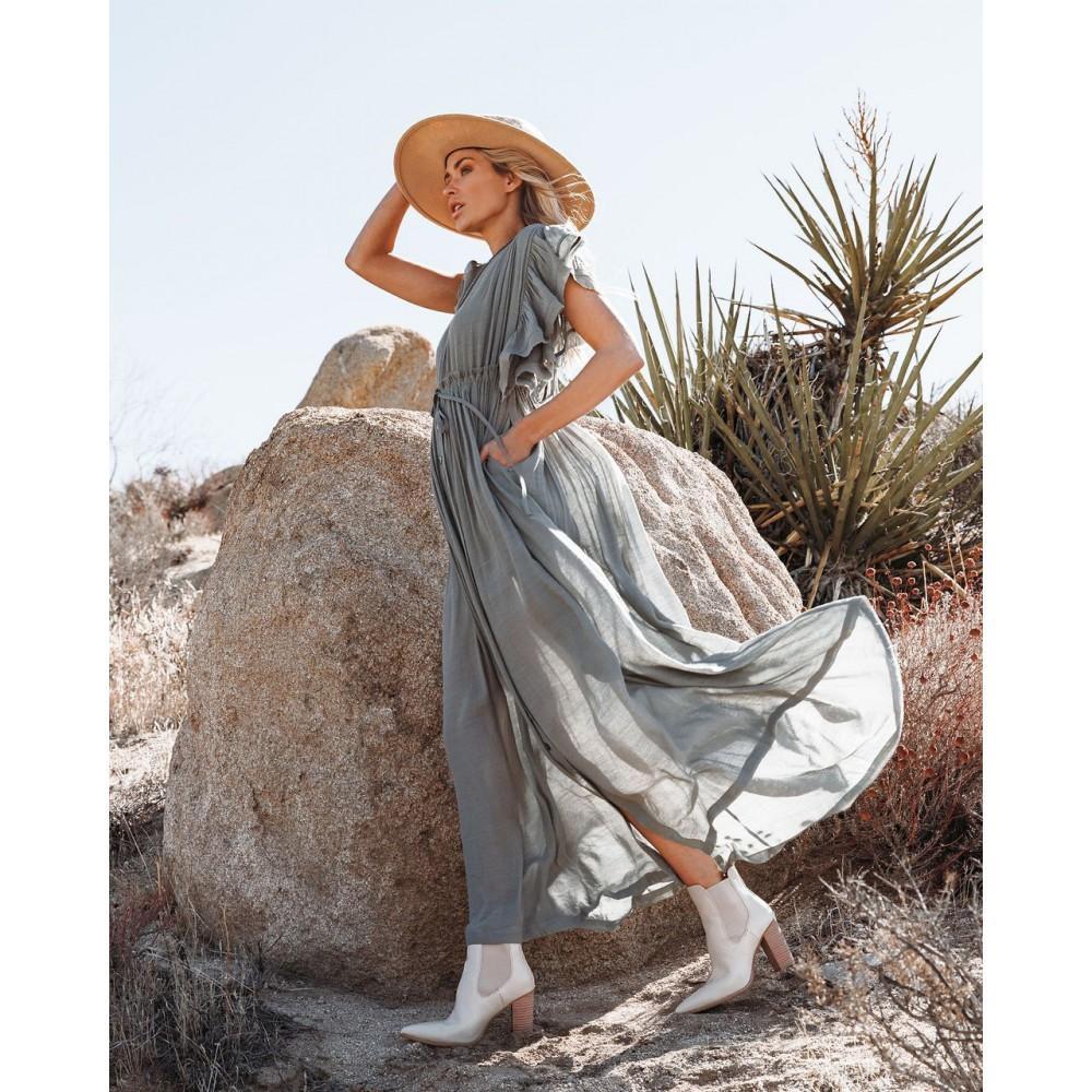 Пляжное длинное серое платье на пуговицах с большим декольте - 405-51-6 - фото 5 - id-p1578234952