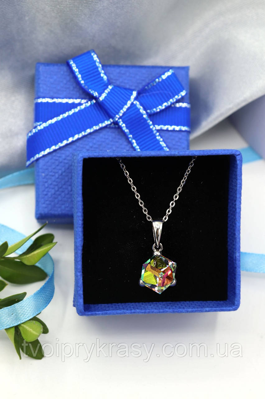 Срібний кулон з кришталем Swarovski "Кубік"