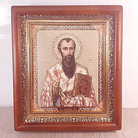 Ікона Василь Великий святитель, лик 15х18 см, у коричневому прямому дерев'яному кіоті
