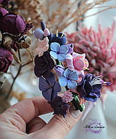 Фиолетовая заколка для волос ручной работы с цветами из полимерной глины «Волшебная мечта»