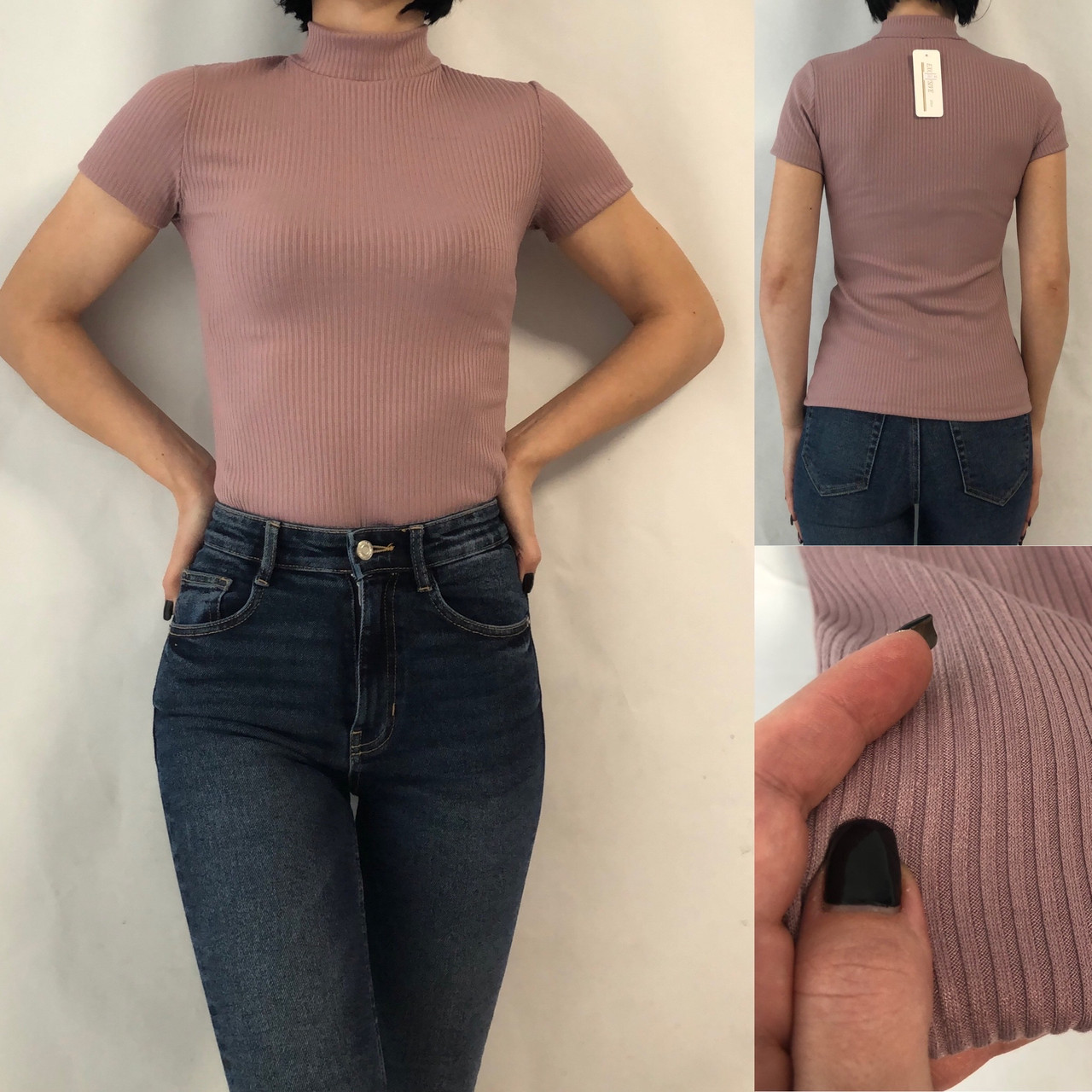 Базовий гольф у рубчик із коротким рукавом мод.No 201 запорошена троянда