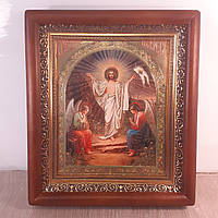 Икона Христово Воскресение Пасха,
 лик 15х18 см, в коричневом прямом деревянном киоте