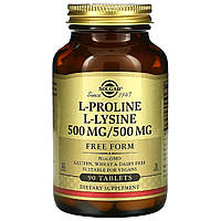 Пролін/Лізин, L-Proline/L-Lysine, Free Form, Solgar, 500 мг/500 мг, 90 таблеток