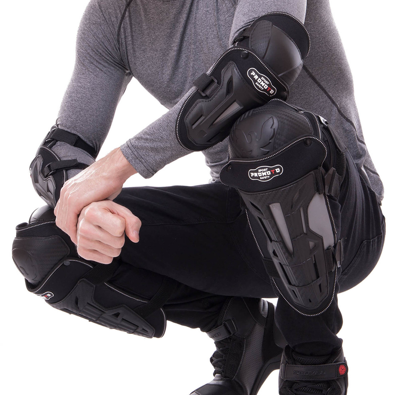 Комплект мотозащиты 4 шт (коліно, гомілка + передпліччя, лікоть) PROMOTO PM-28 чорний